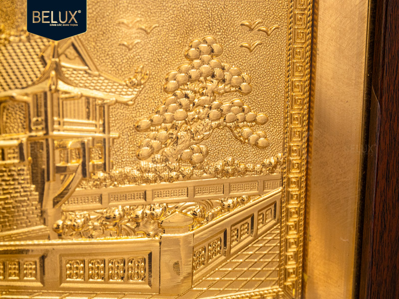 Tranh Chùa Một Cột bằng đồng mạ vàng 24k 25x20cm